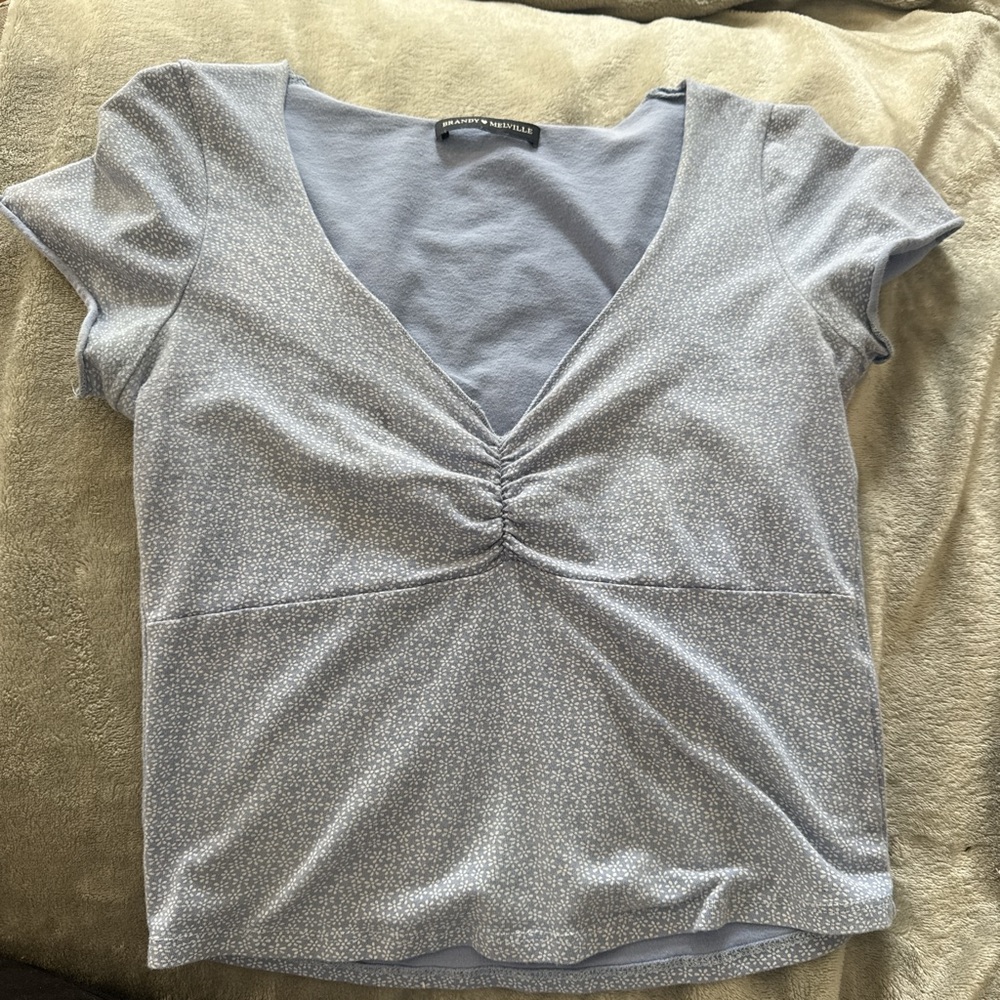 Brandy Melville  Light Blue Twist-Front V-Neck Top